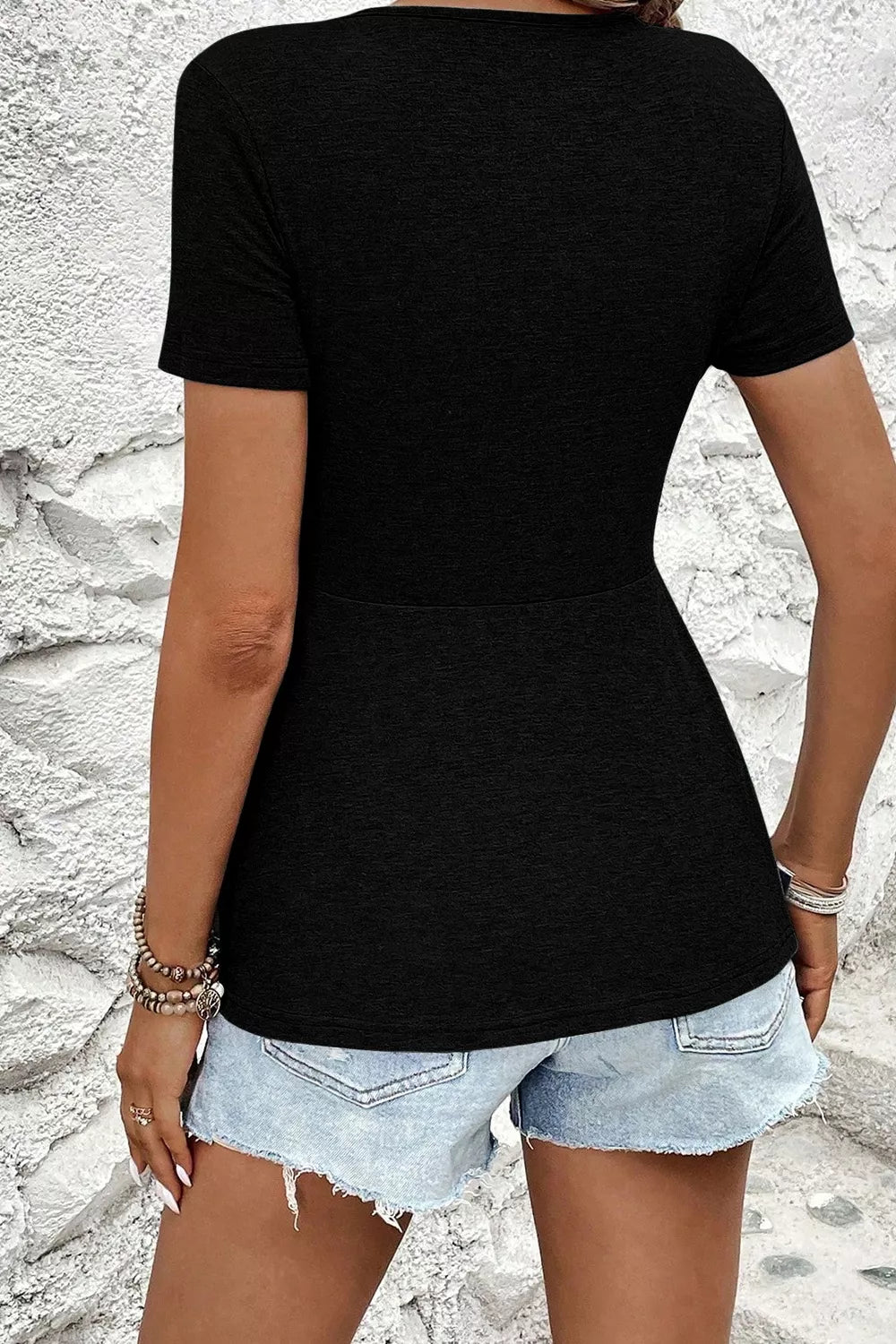 Twist Front V-Neck Short Sleeve Casual Blouse