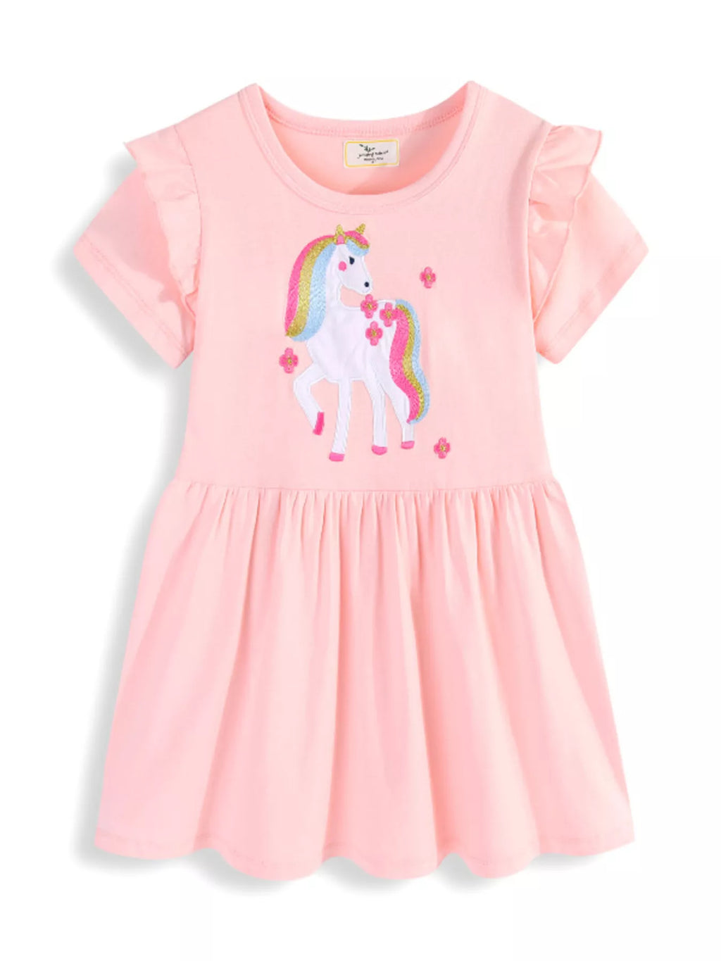 Children's Cute Unicorn Applique Ruffle Sleeve Dress