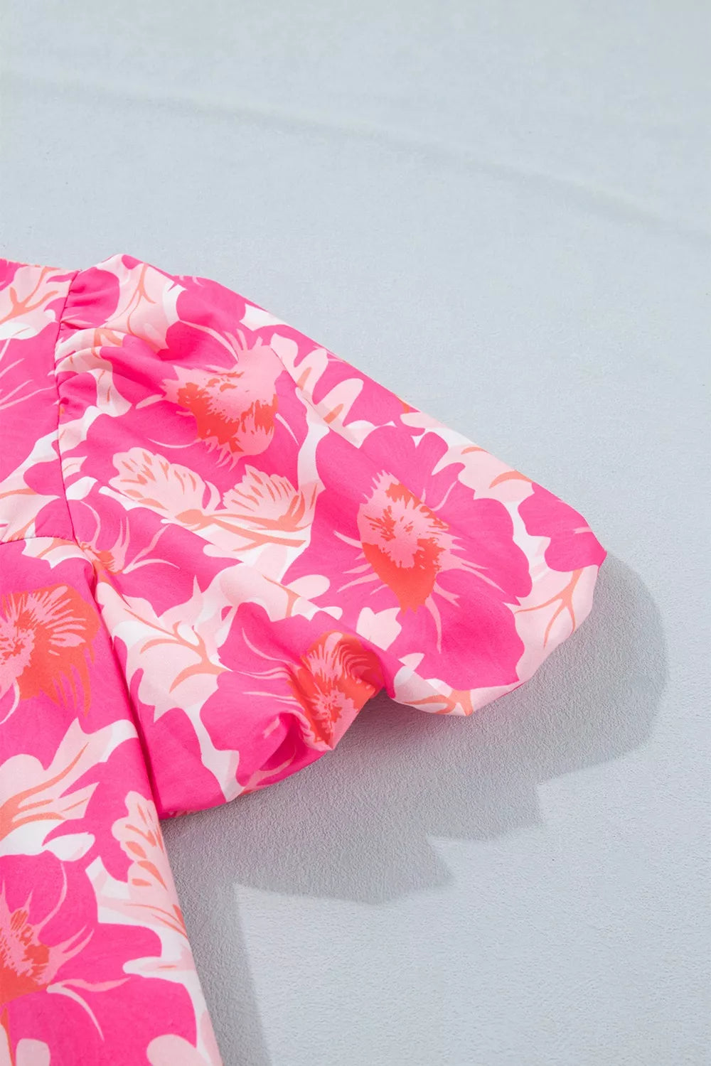 Short Bubble Sleeve Summer Floral Blouse