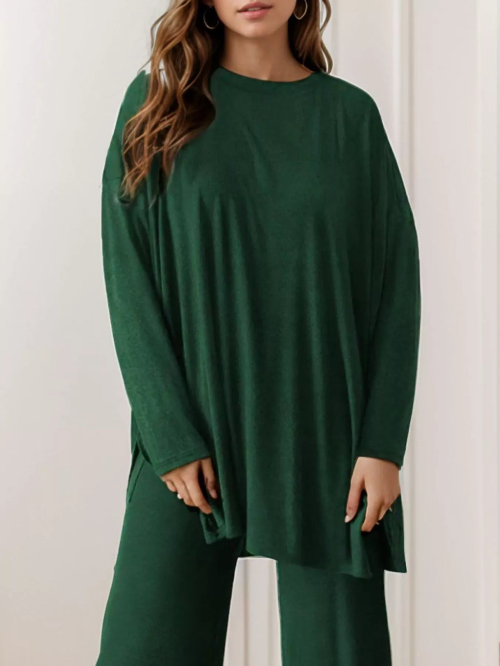 Casual Loose Long Sleeve Top and Wide Leg Pants Set