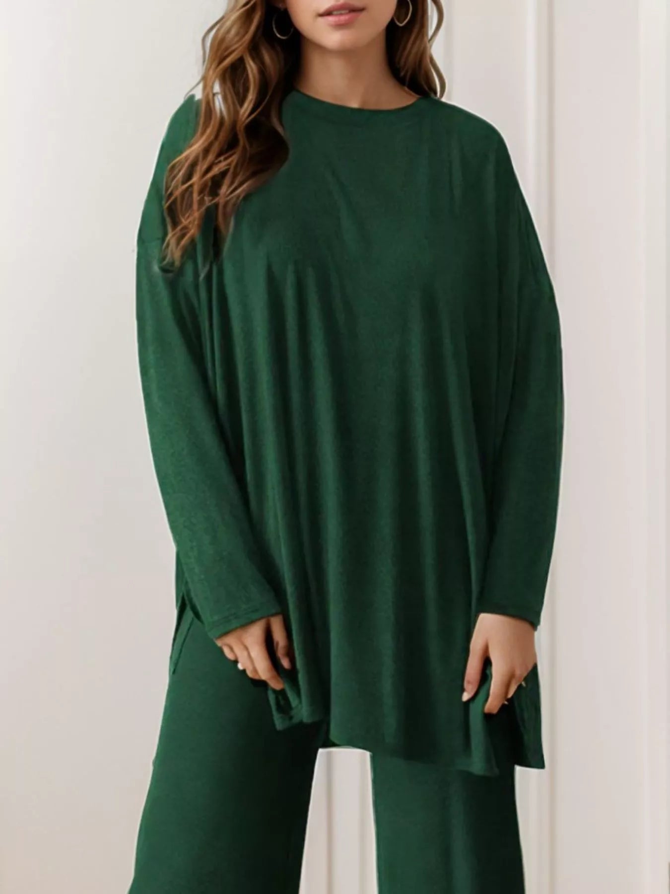 Casual Loose Long Sleeve Top and Wide Leg Pants Set