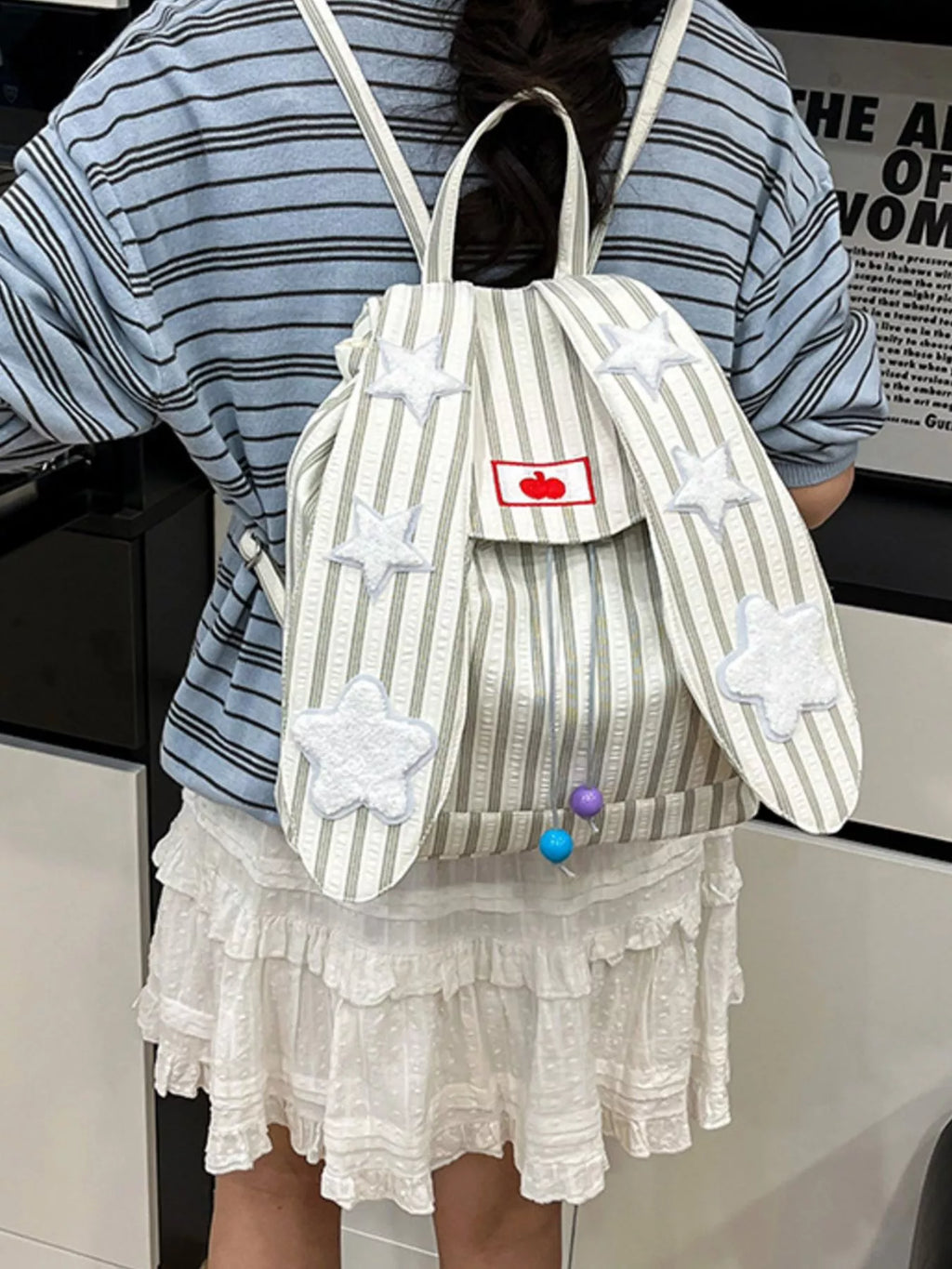 Striped Star Bunny Ear Backpack Bag