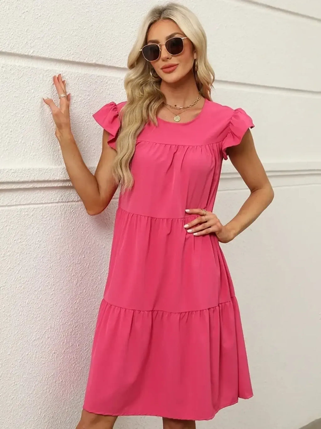 Tiered Ruffle Sleeve Mini Dress