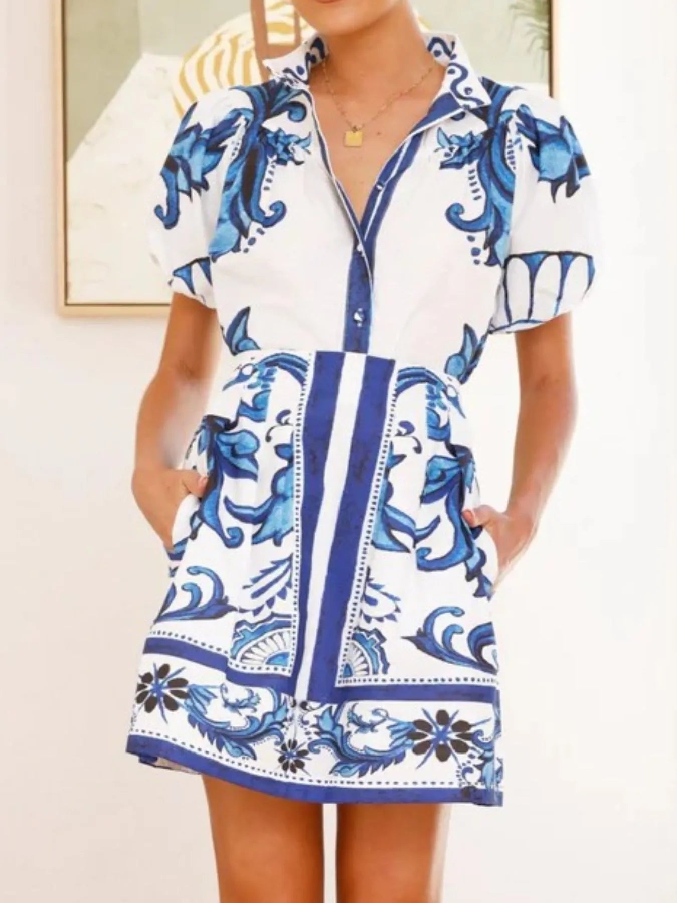 Puff Sleeve Printed Top and Zip Back Skirt Set
