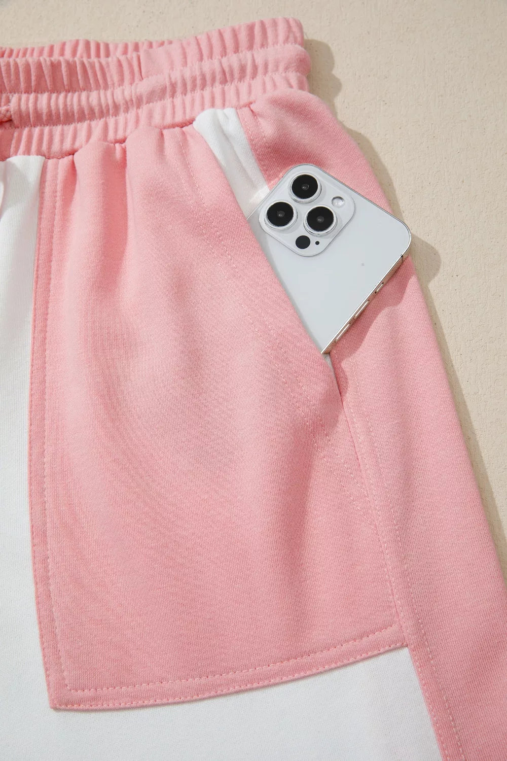 Two-tone Color Block Patchwork Tee Drawstring Loose Pant Set