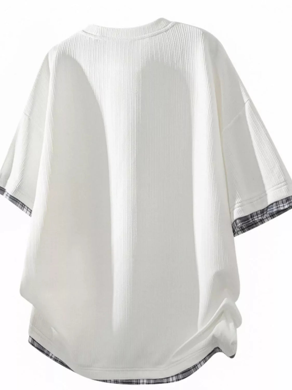 Men's Plus Size Short Sleeve Round Neck Plaid Trim T-Shirt