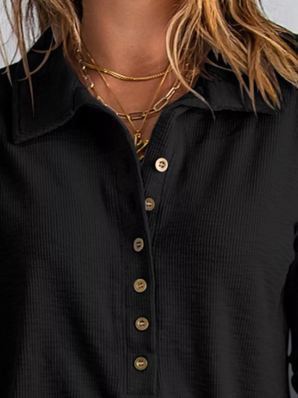 Full Size Button Detail Long Sleeve Top Plus Size