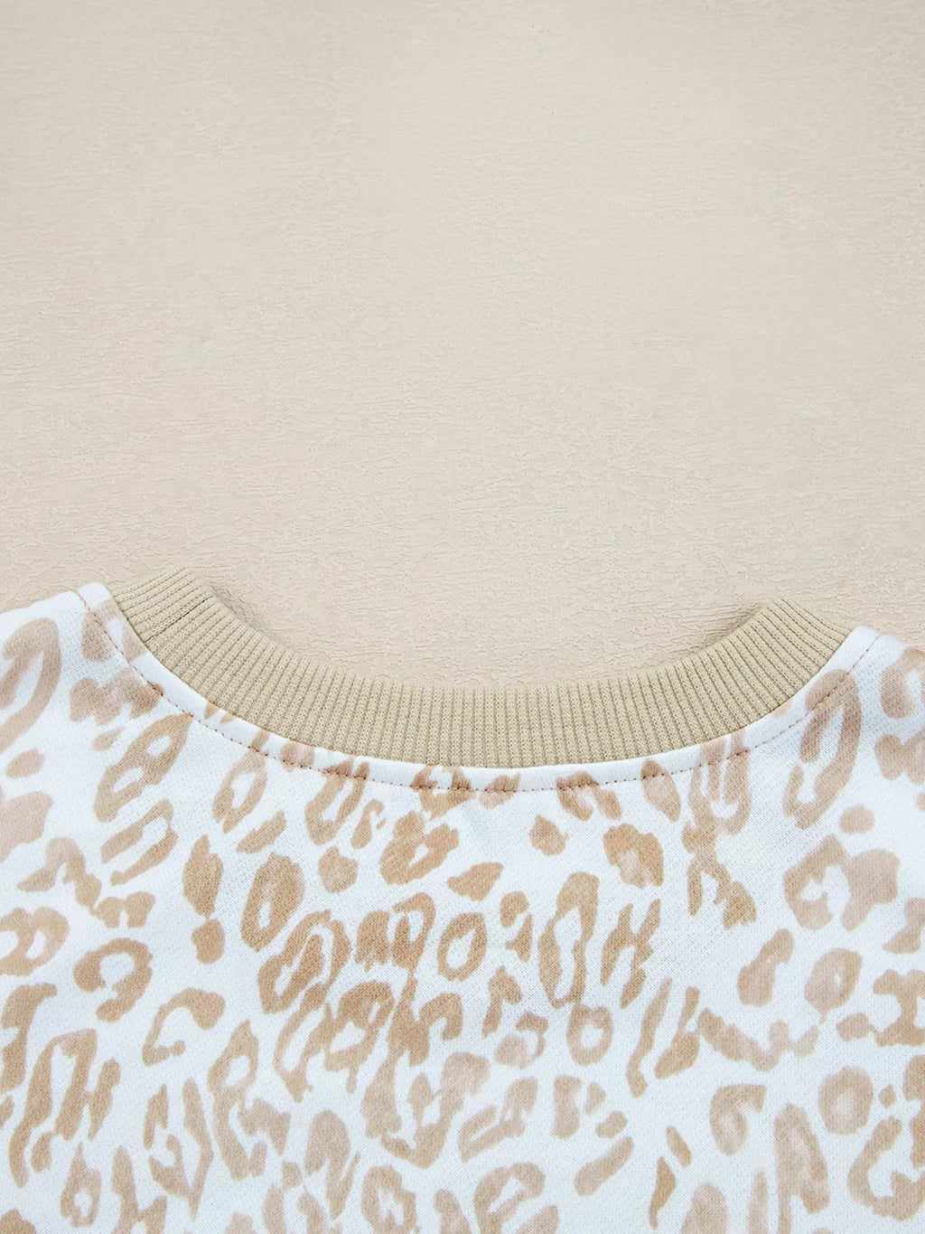 Leopard Ruffle Detail Ribbed Trim Round Neck Sweatshirt