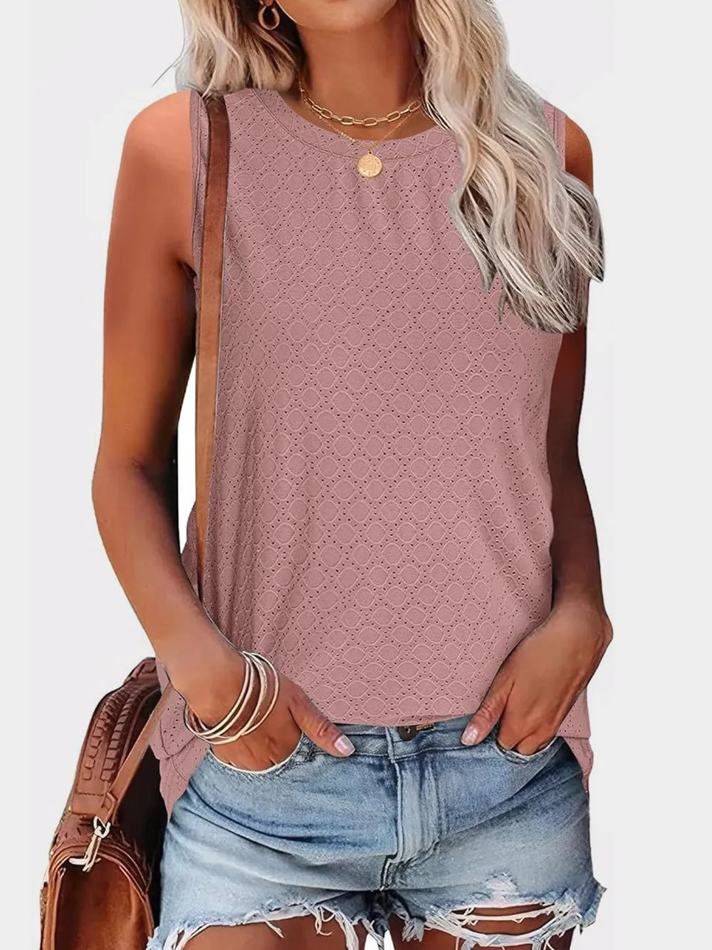 Eyelet Round Neck Tank
