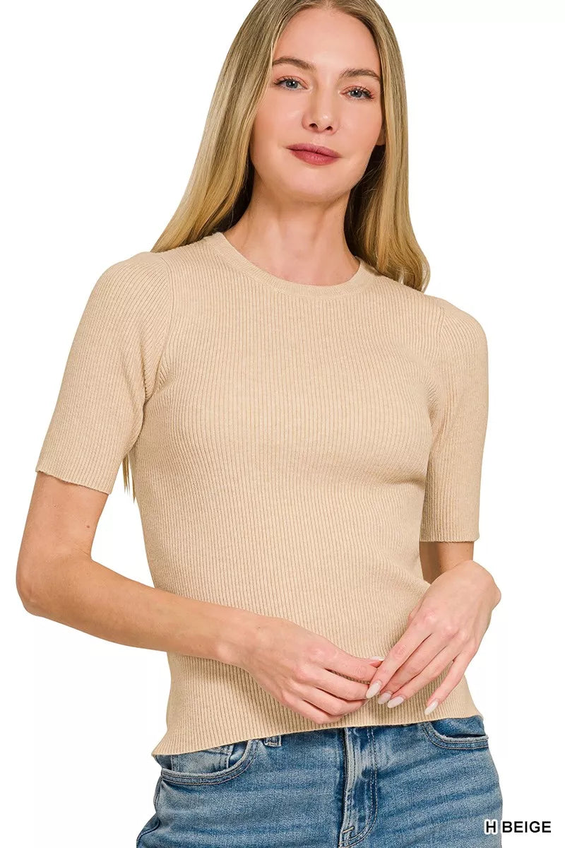 Zenana Viscose Ribbed Round Neck Sweater