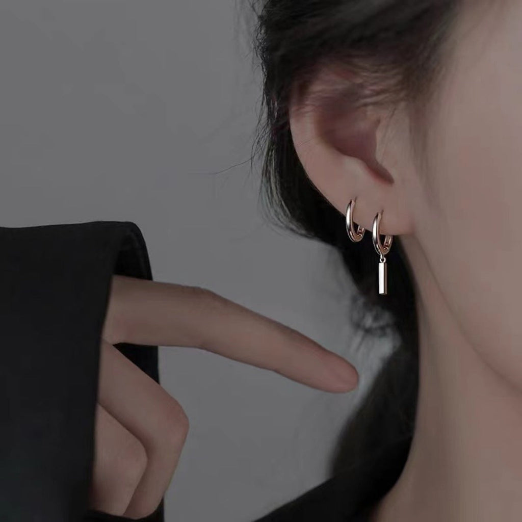 925 Sterling Silver Hoop Bar Earrings