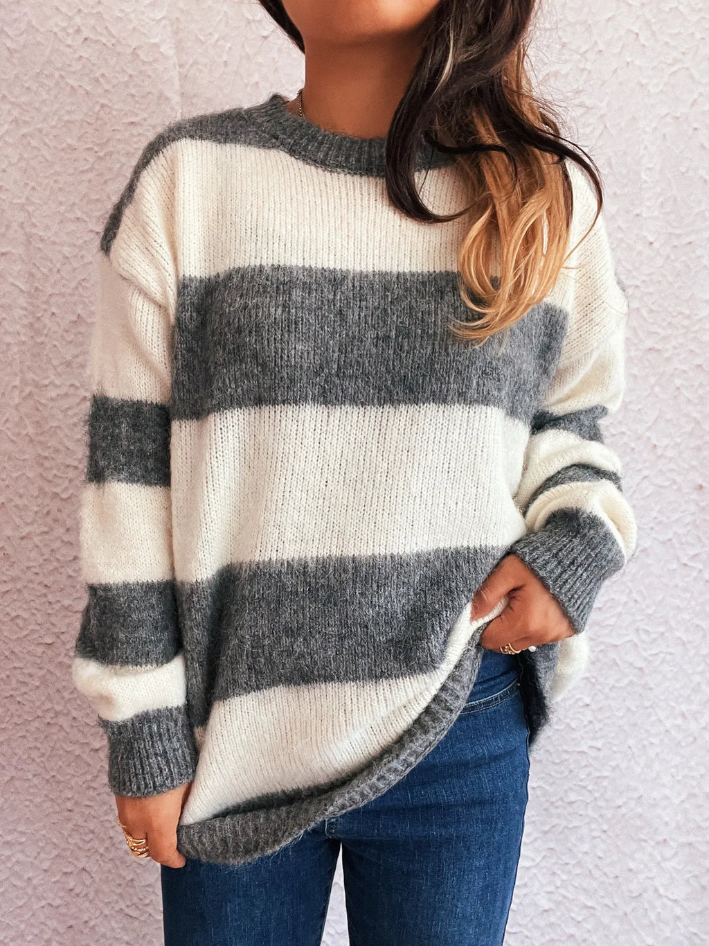 Striped Contrast Long Sleeve Sweater