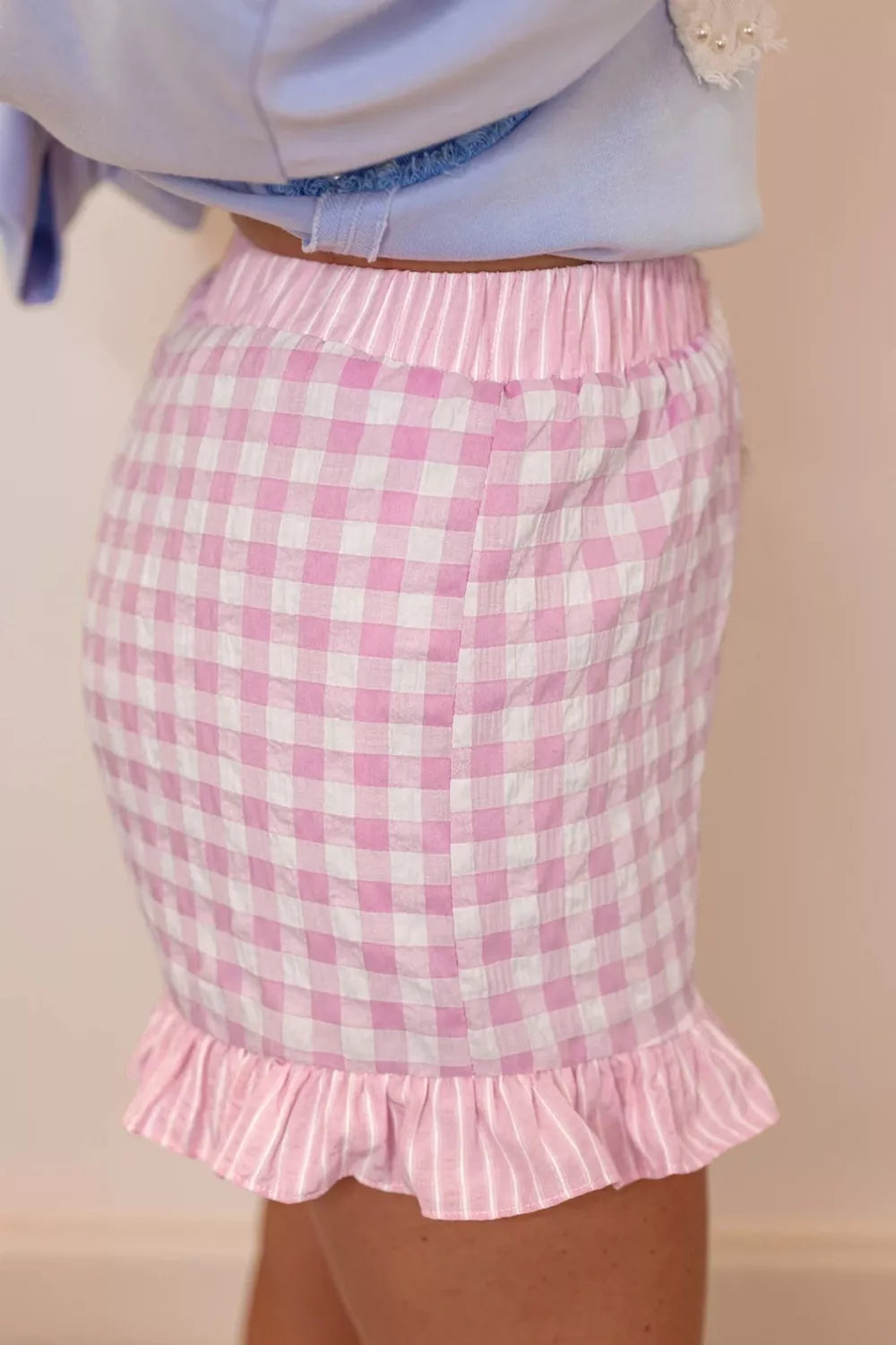 Gingham Ruffle Hem Shorts