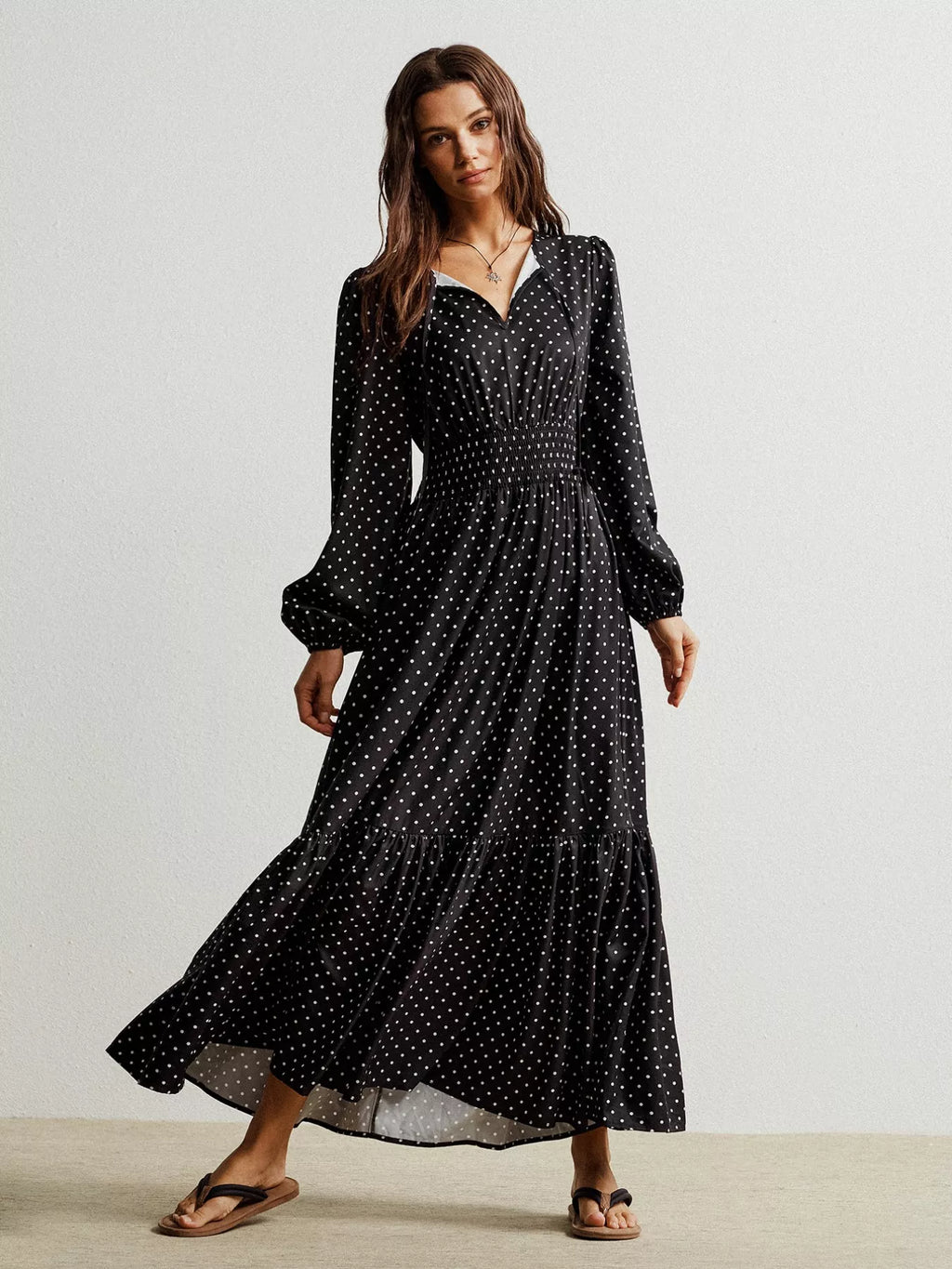 Polka Dot Long Sleeve Maxi Dress