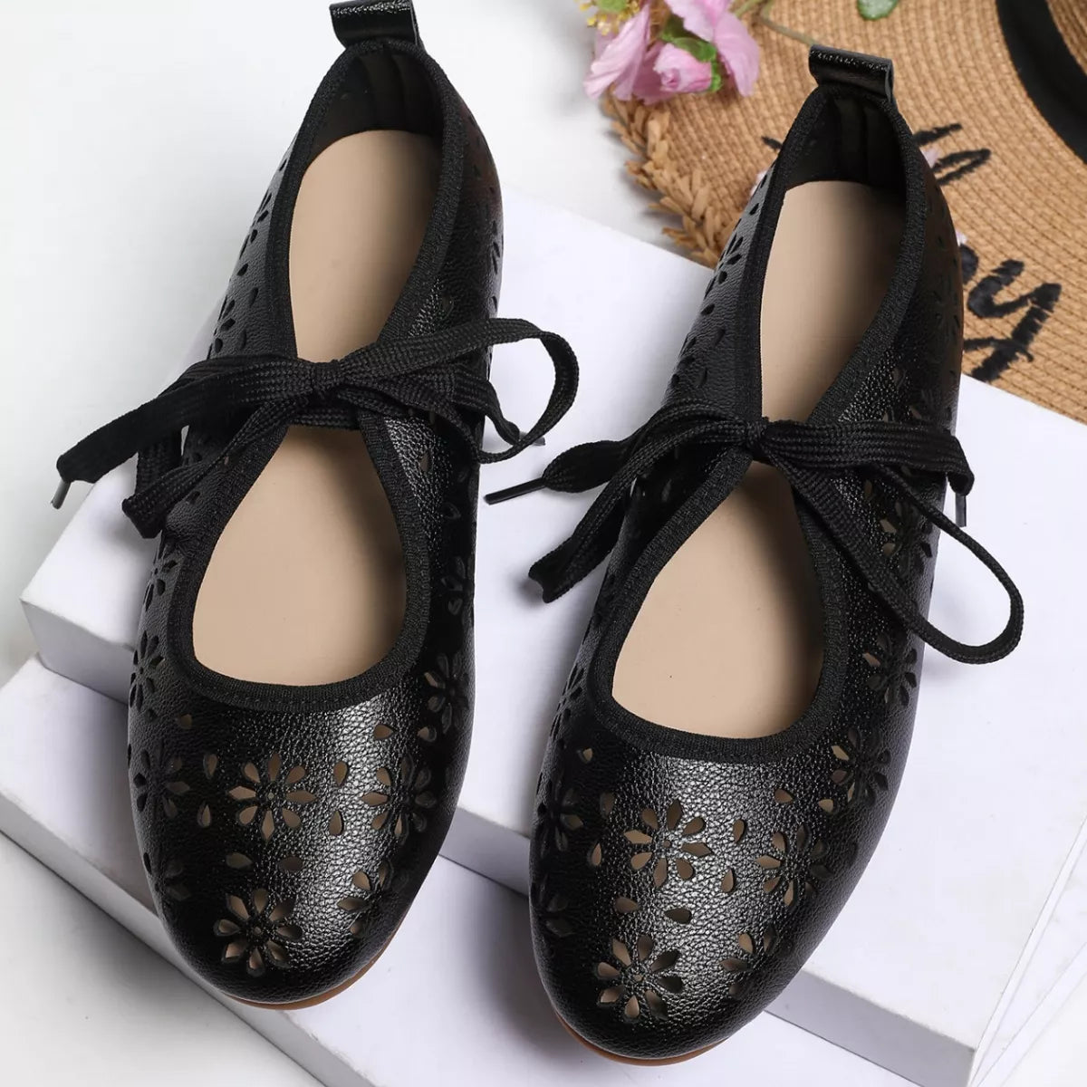 Floral Cutout Tied Slip-Ons