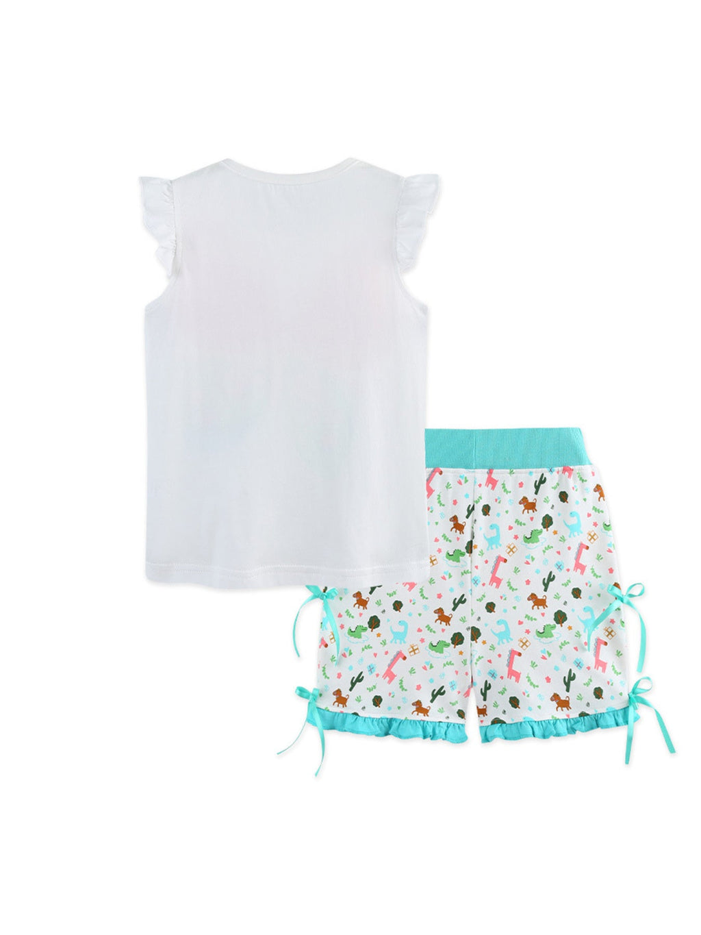 Children's Butterfly Ruffle Sleeve Top and Animal Print Shorts Set