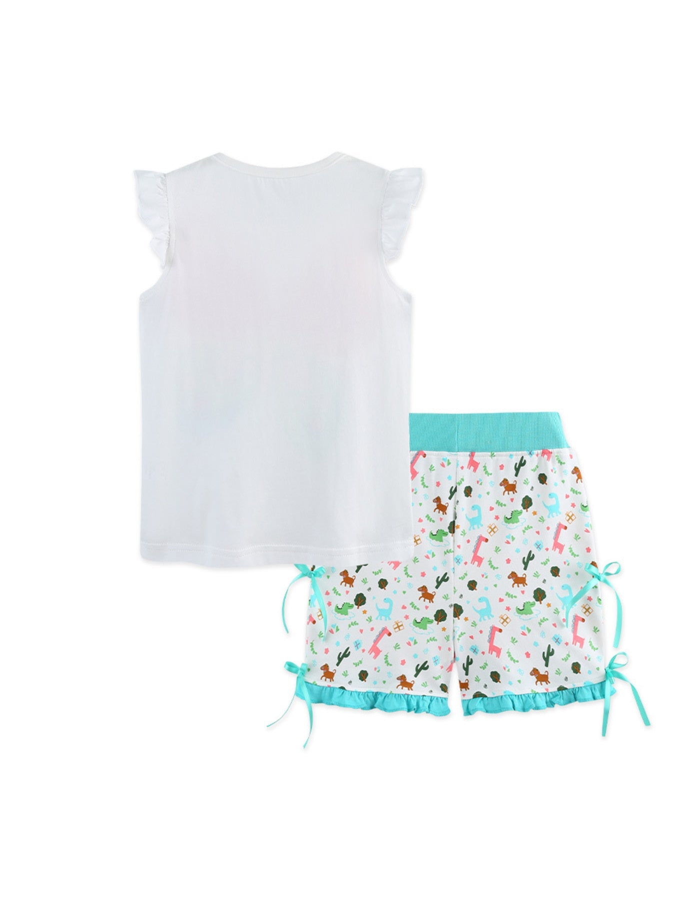 Children's Butterfly Ruffle Sleeve Top and Animal Print Shorts Set