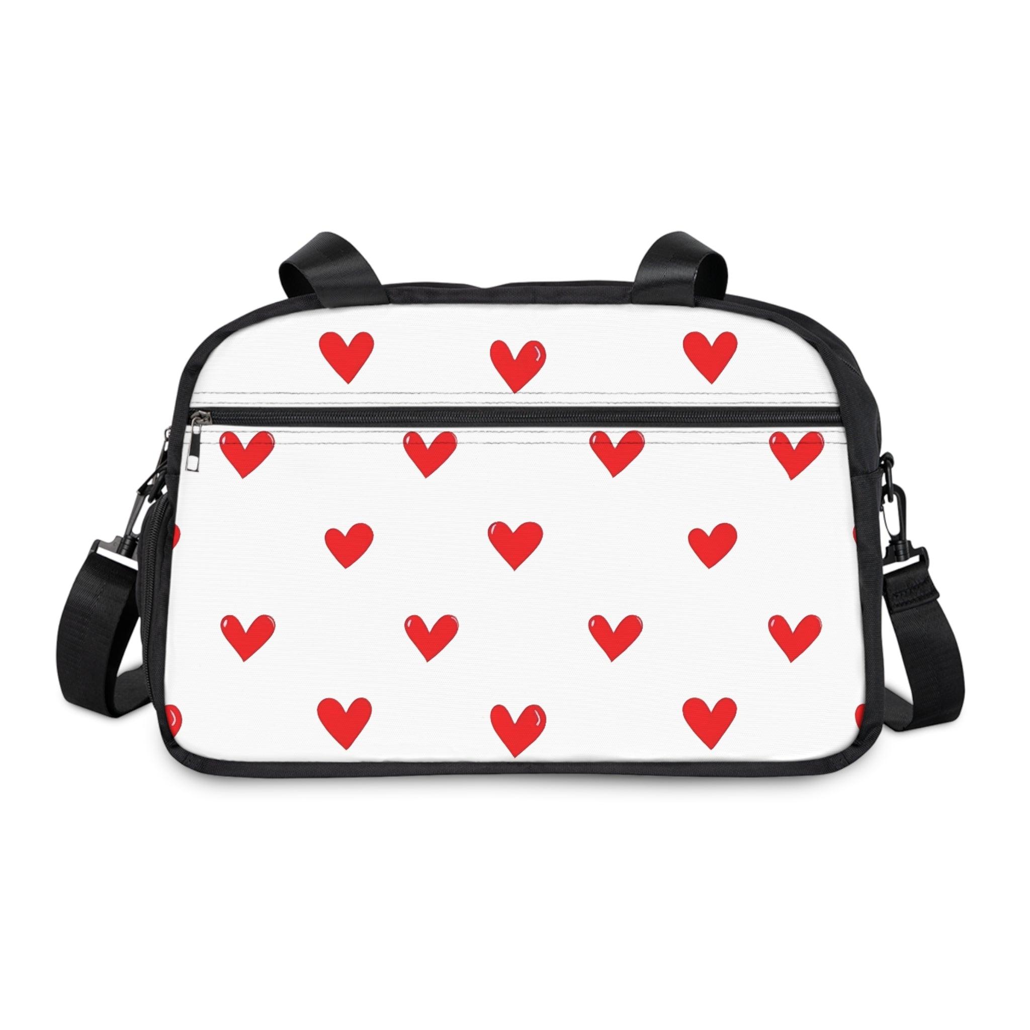 Fall in Love with Fitness Womens White Heart Print Fitness Handbag