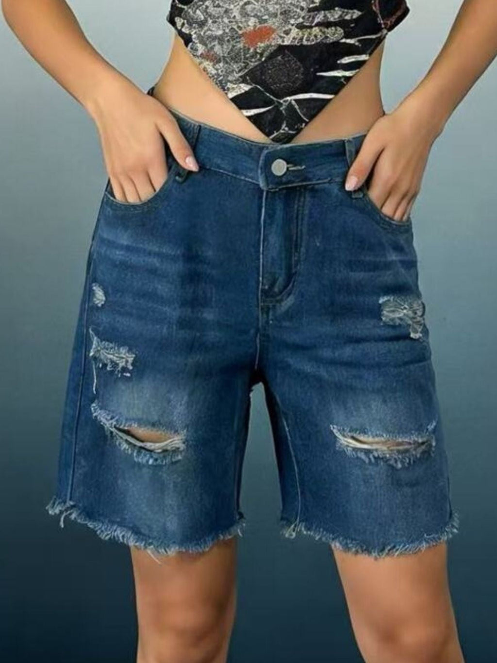 Full Size Ripped Frayed Hem Denim Shorts Plus Size
