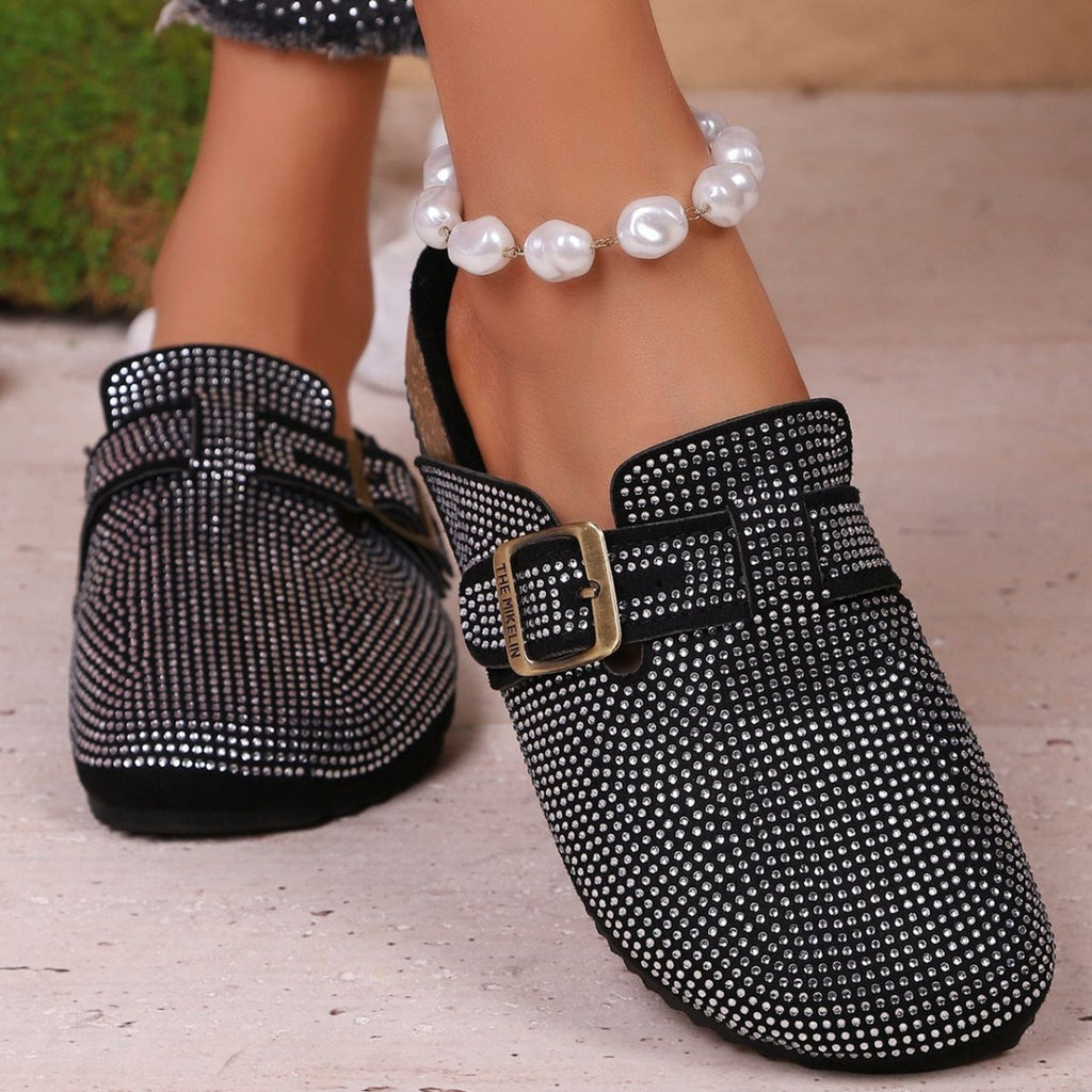 Rhinestone Buckle Accent Slip-Ons