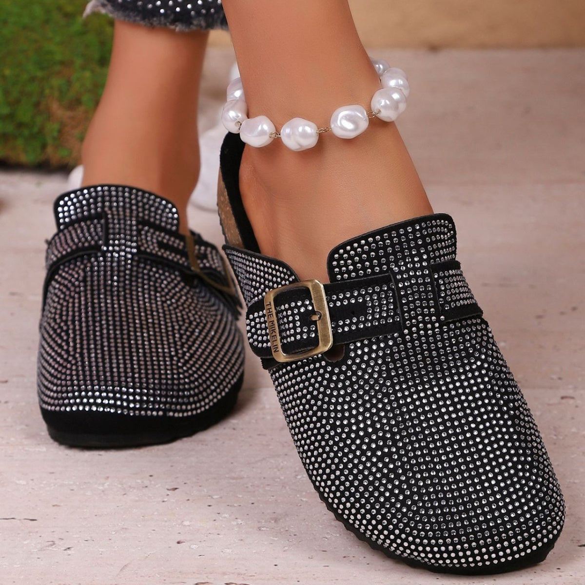 Rhinestone Buckle Accent Slip-Ons
