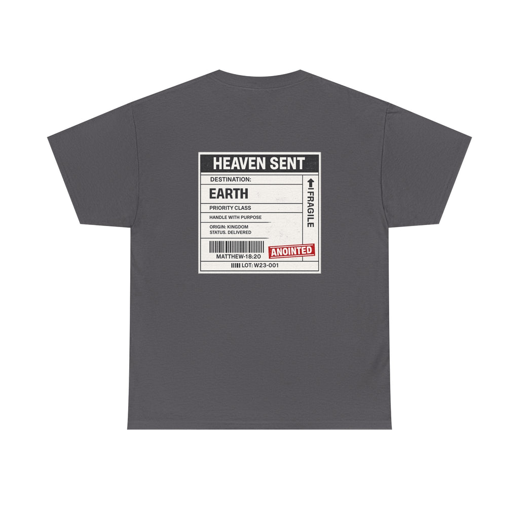 Delivered. Heaven Sent Christian T-Shirt — Faith-Based Graphic Tee with Back Label Design