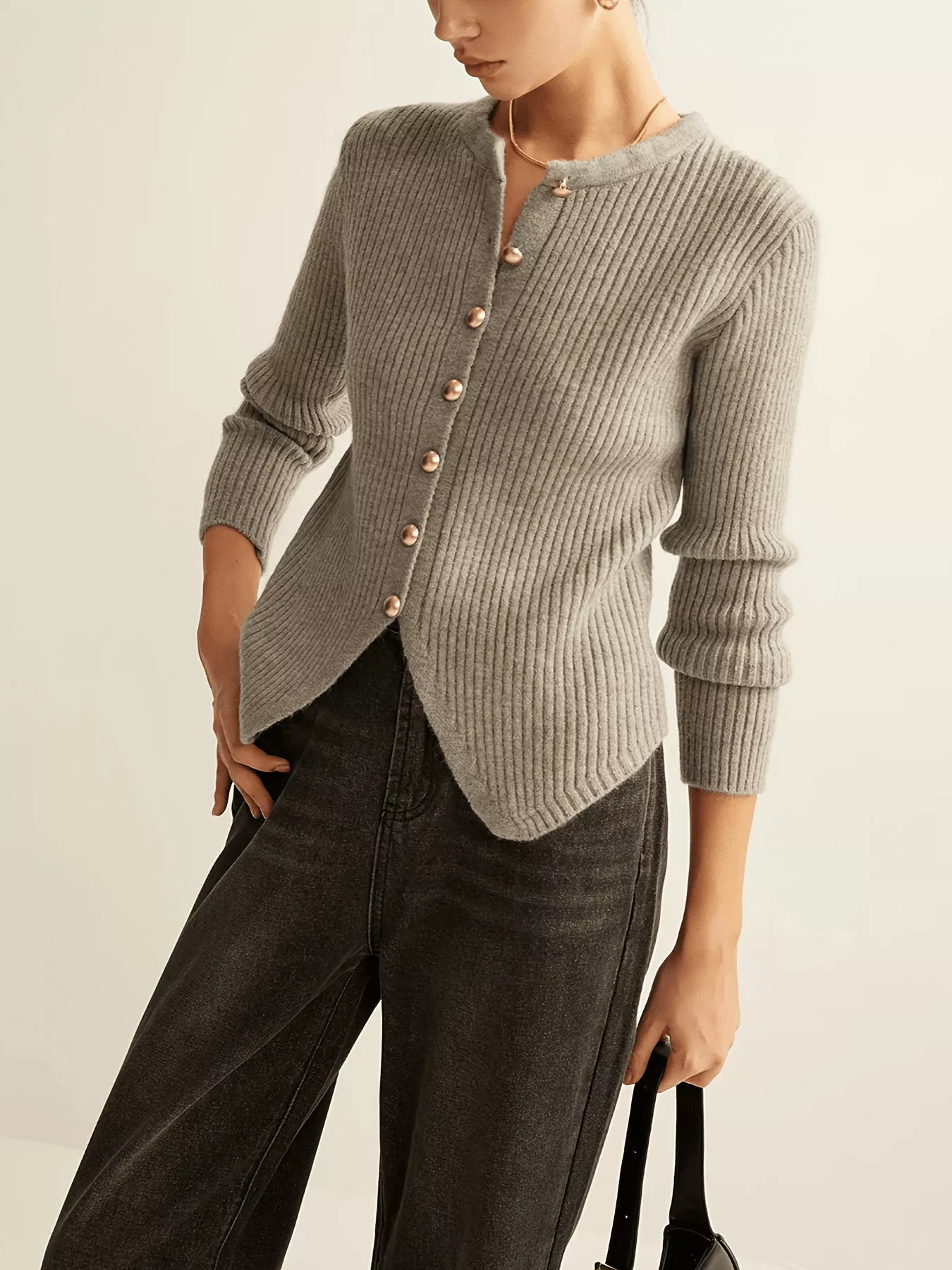 Ribbed Knit Button-Down Cardigan
