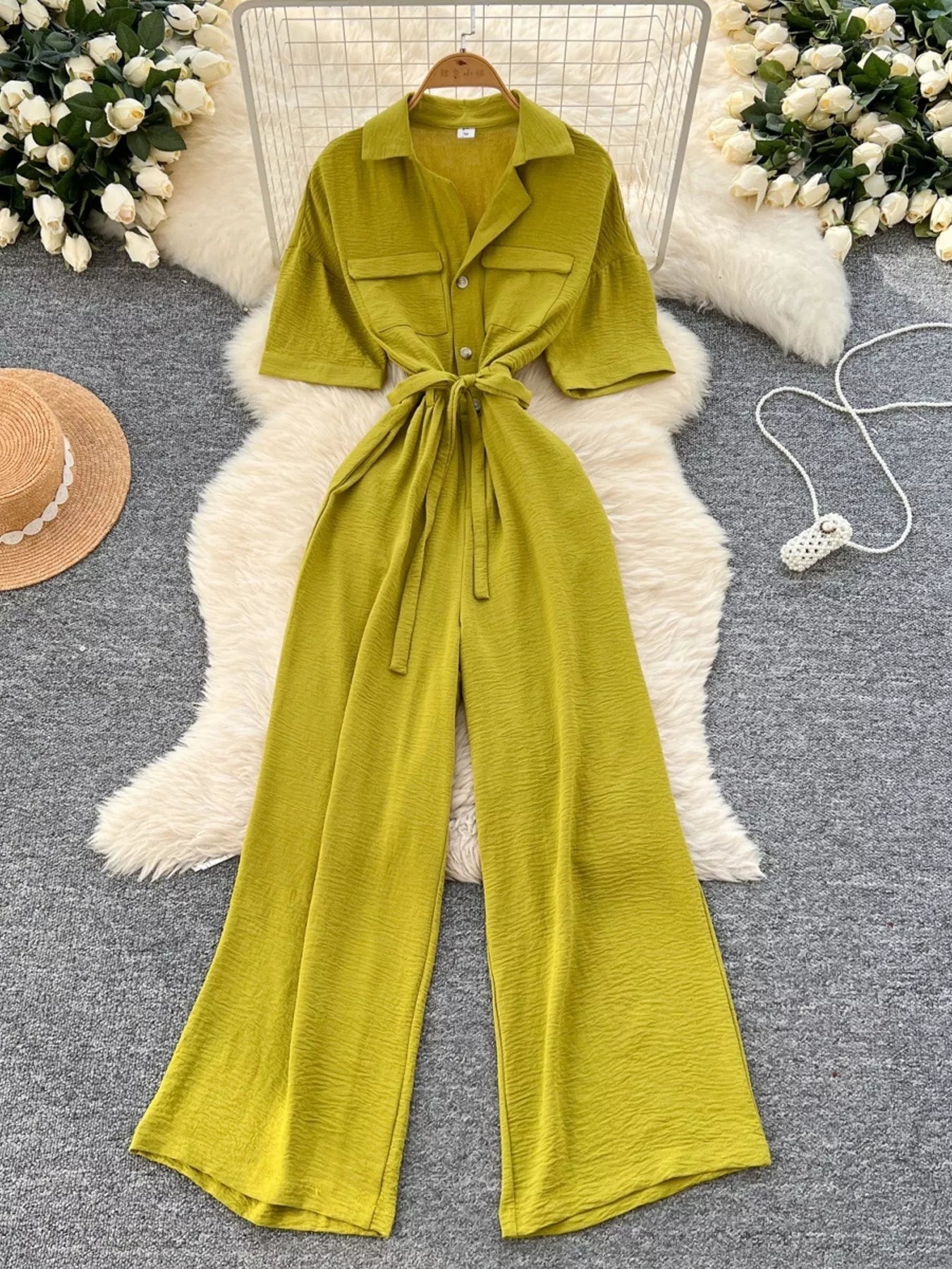 Tie Waist Wide Leg Jumpsuit
