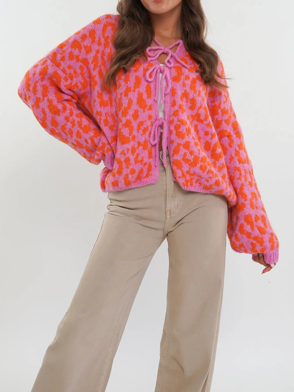 Leopard Tie Front Cardigan