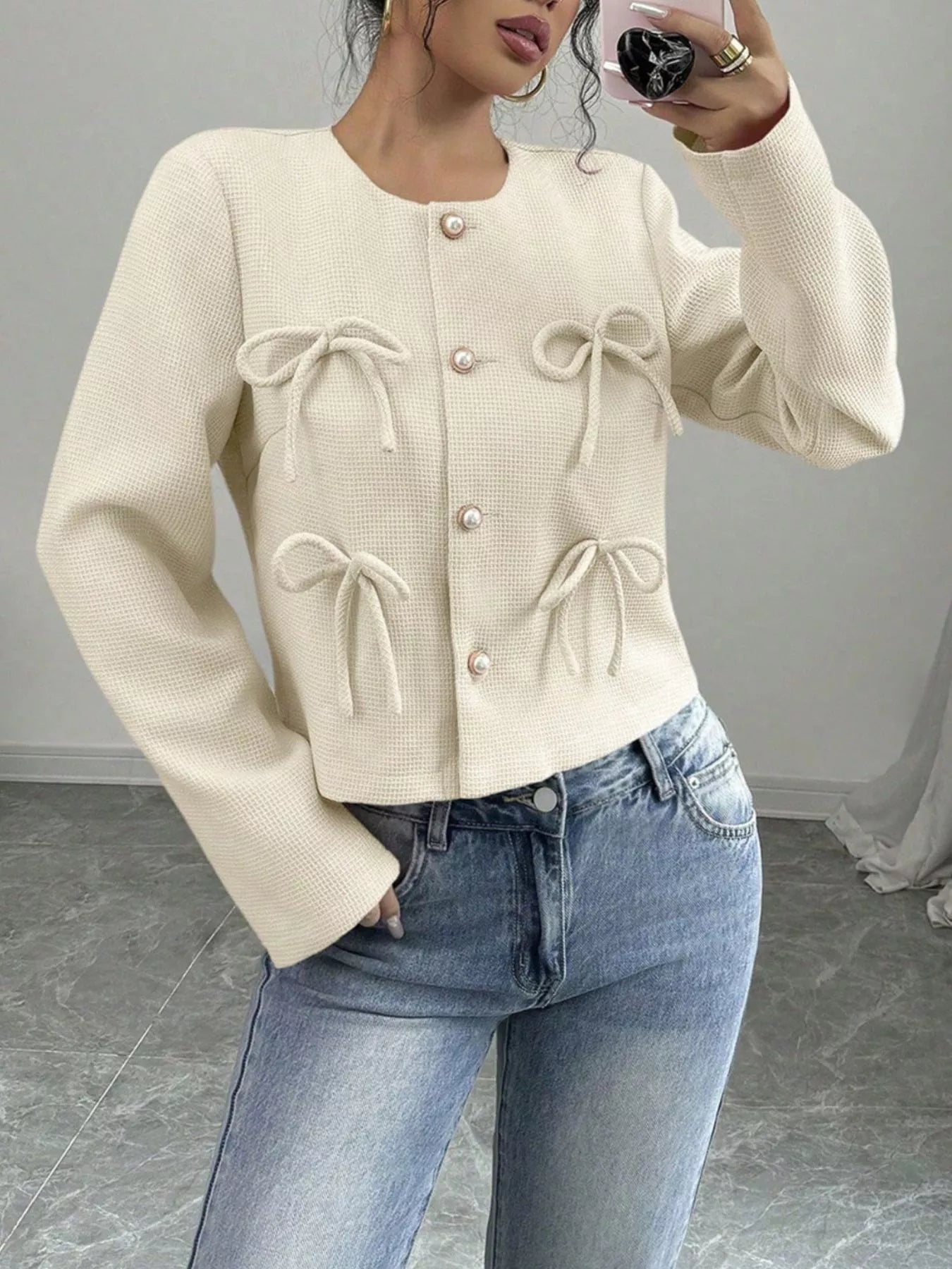 Bow Detail Cropped Outerwear