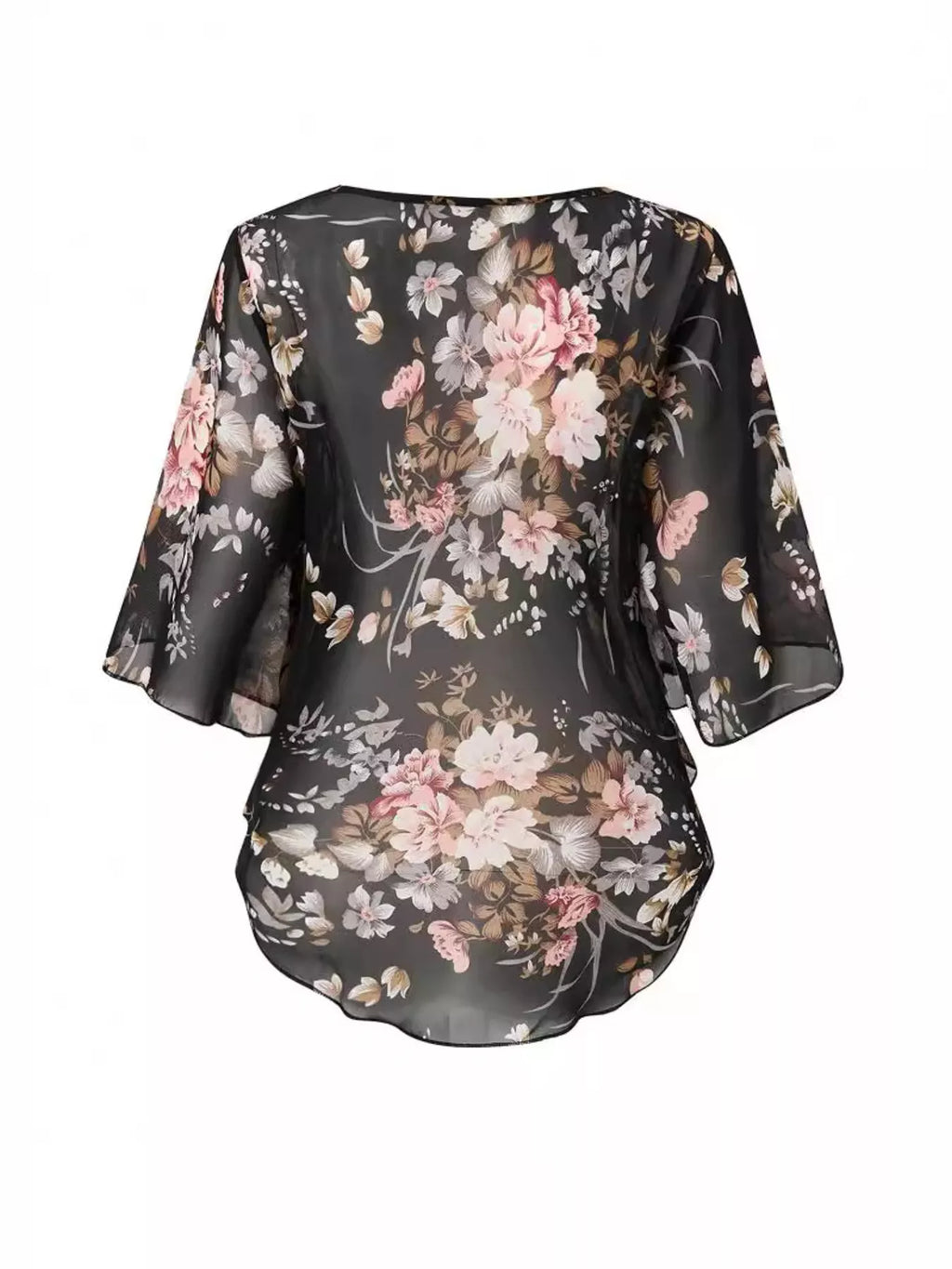 Sheer Floral Print Round Neck Blouse