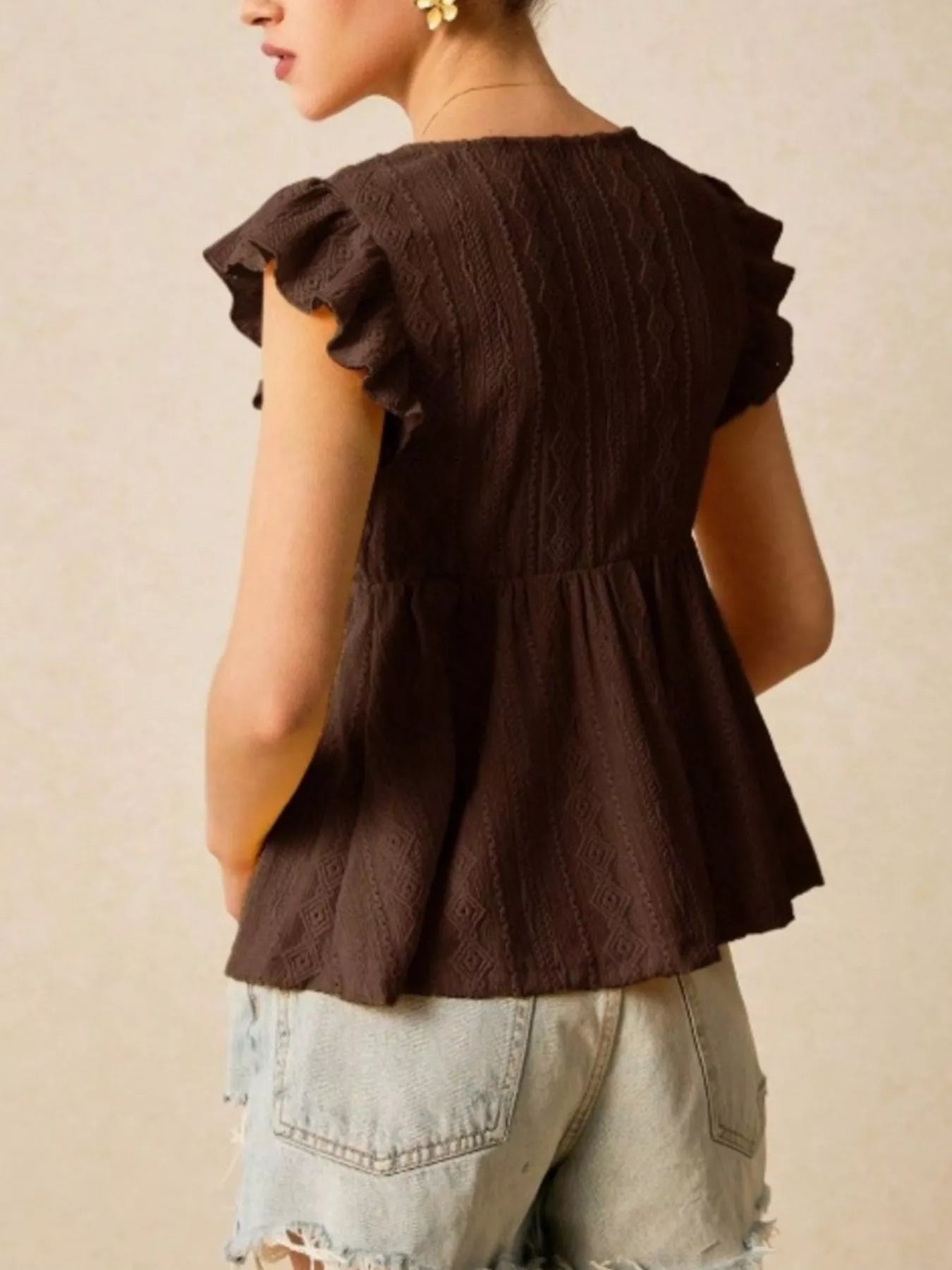 Ruffle Sleeve V-Neck Blouse