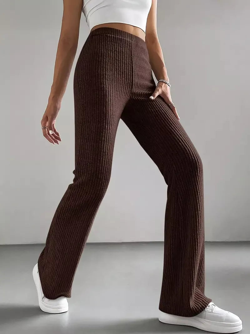 Ribbed Knit High Waist Flare Pants