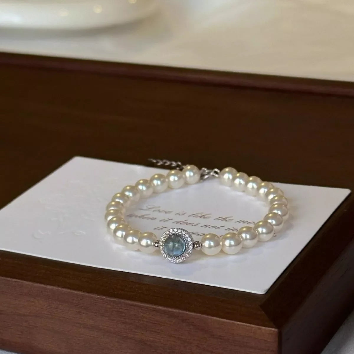 925 Sterling Silver Zircon Bead Pearl Bracelet