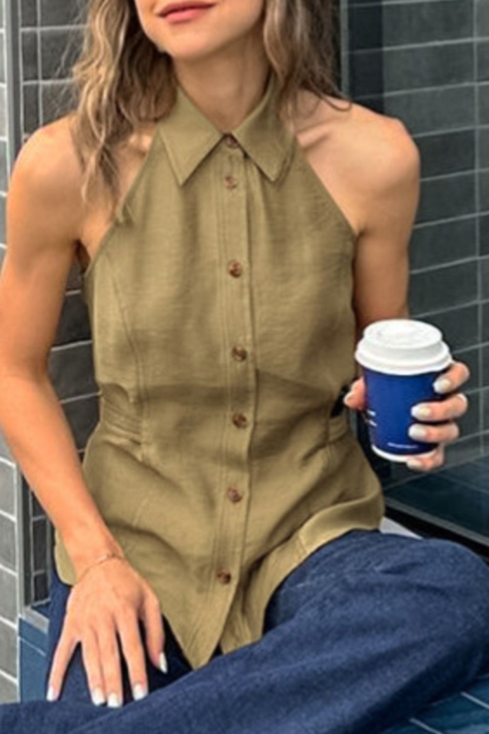 Button-Down Sleeveless Top