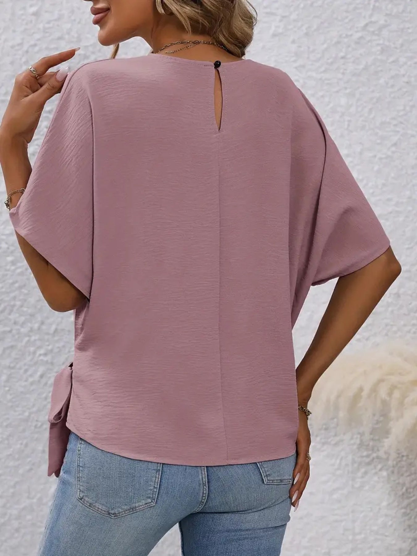 Tied Round Neck Half Sleeve Blouse