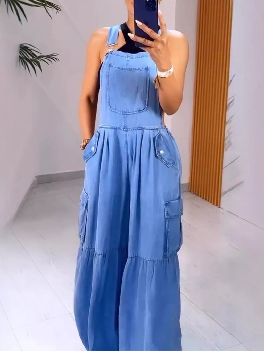 Full Size Pocketed Wide Leg Denim Overalls Plus Size
