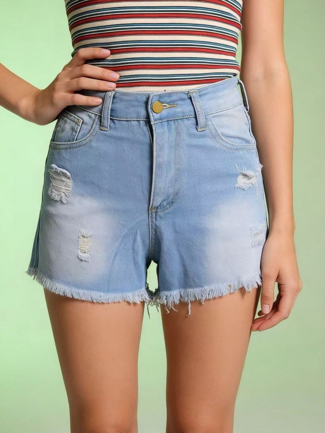 Distressed Frayed Hem Denim Shorts
