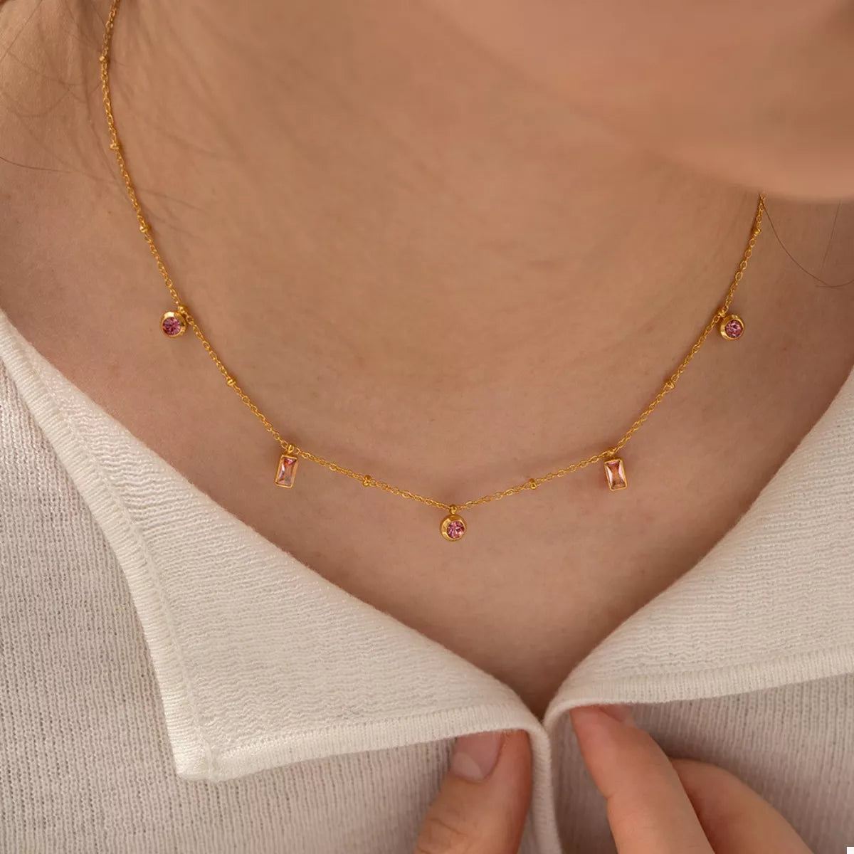 18K Gold-Plated Rhinestone Geometric Adjustable Necklace