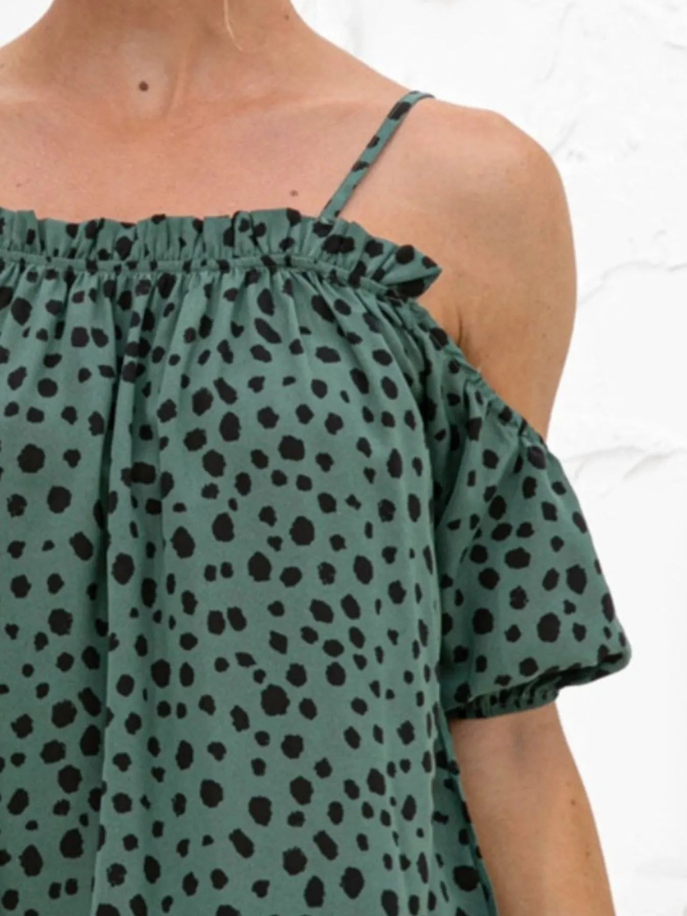 Puff Sleeve Polka Dot Ruffle Cami Top