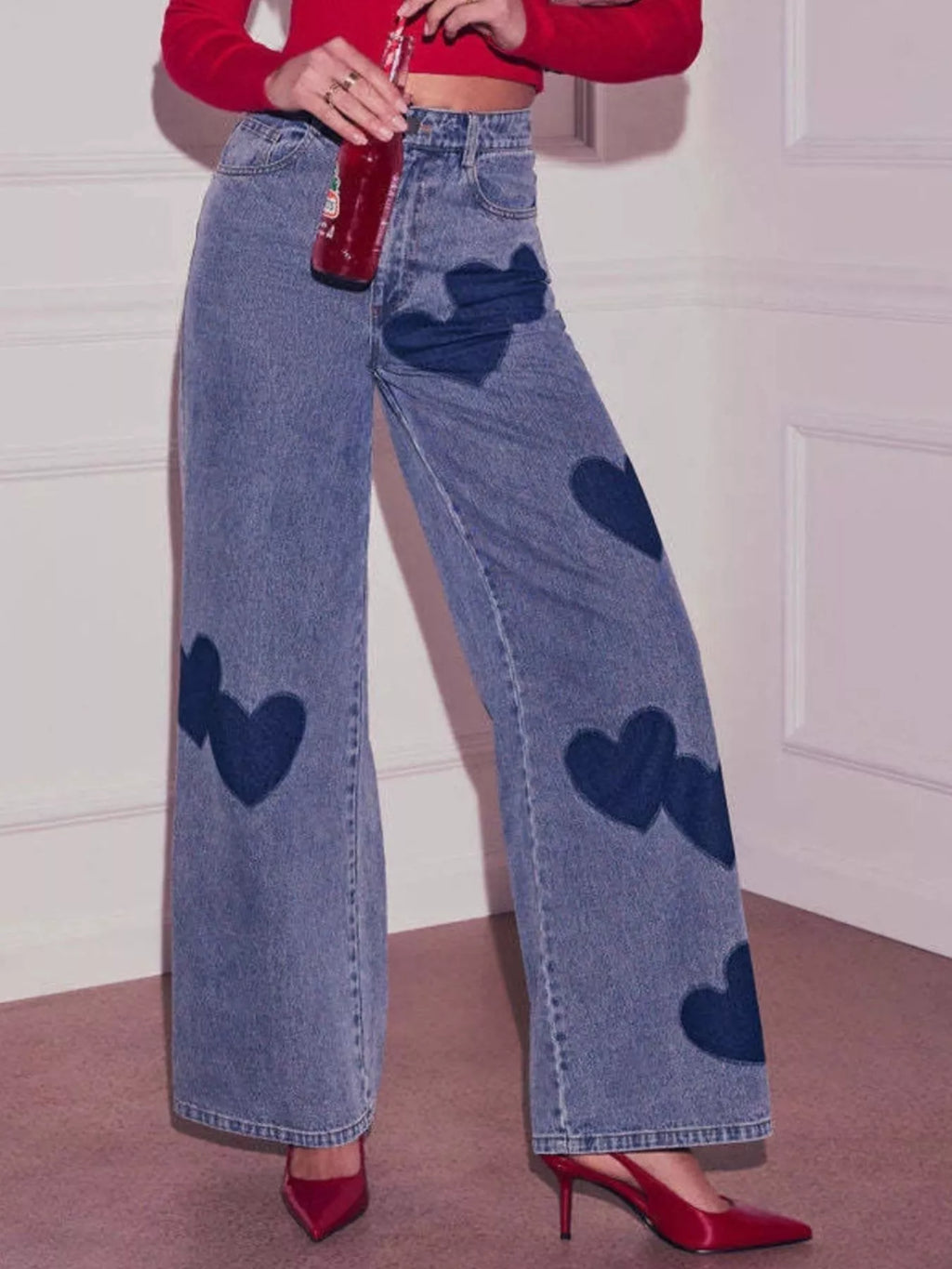 Heart High Waist Wide Leg Jeans