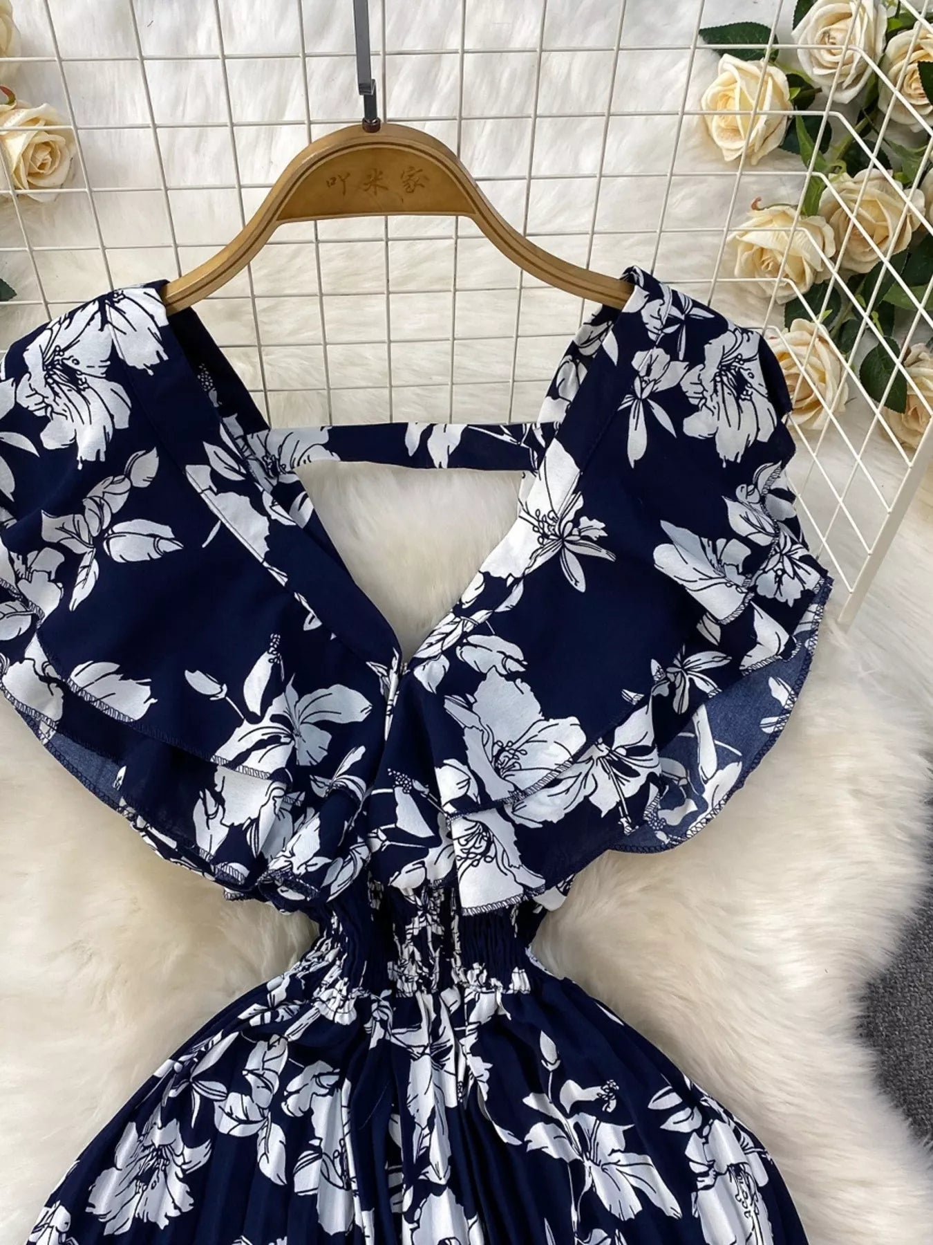 Floral Print Wide Leg Pleated Jumpsuit