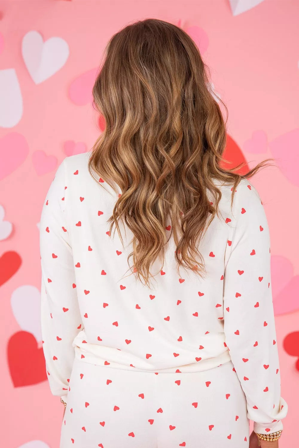 Hearts Printed Long Sleeve Top Drawstring Pants Lounge Set