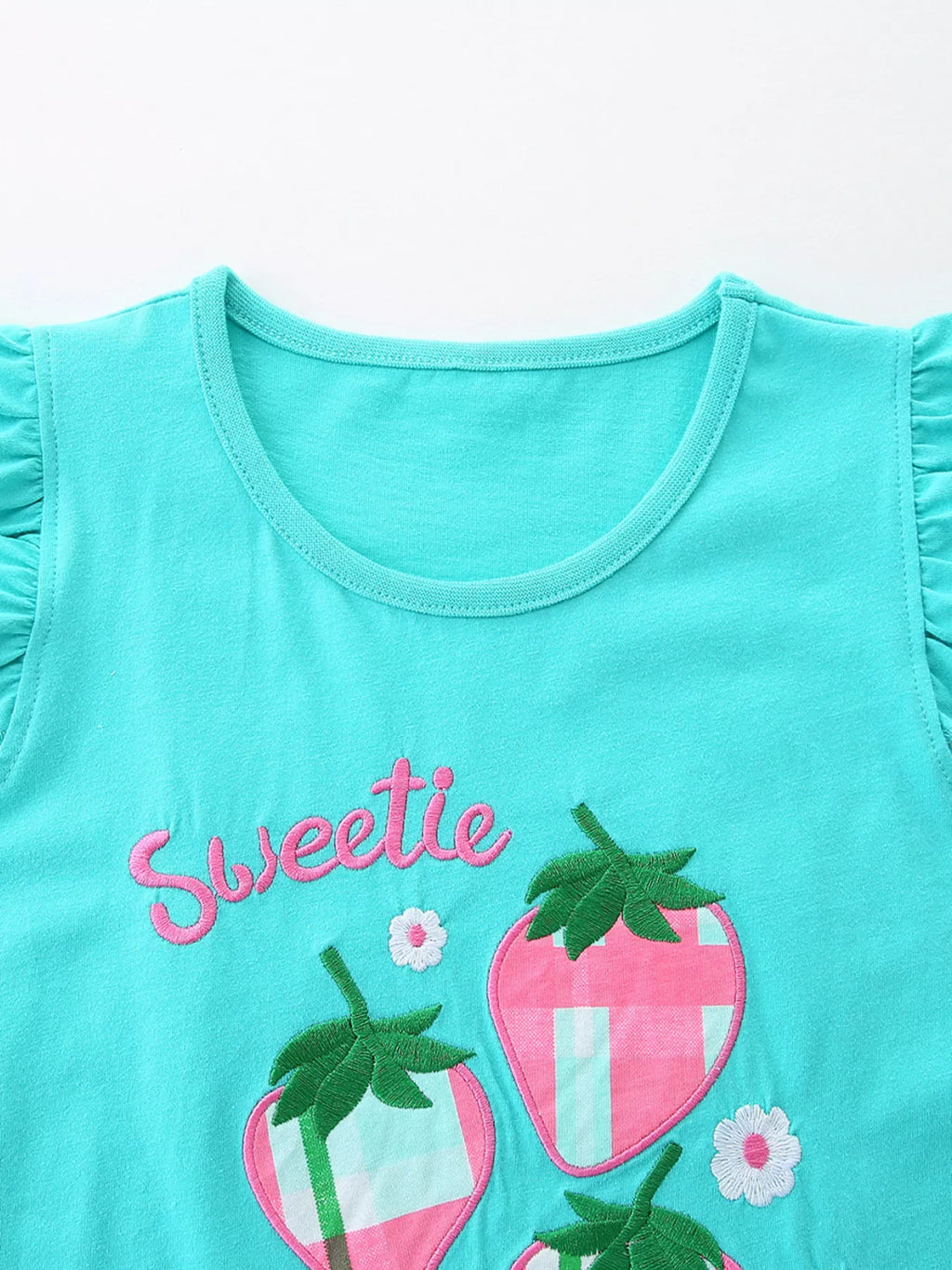 Children's Strawberry Embroidered Top and Shorts Set