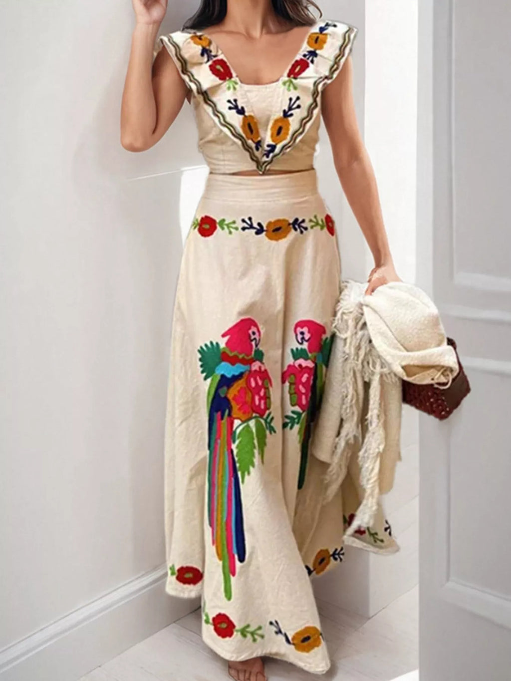 Parrot Crop Top and Maxi Skirt Set
