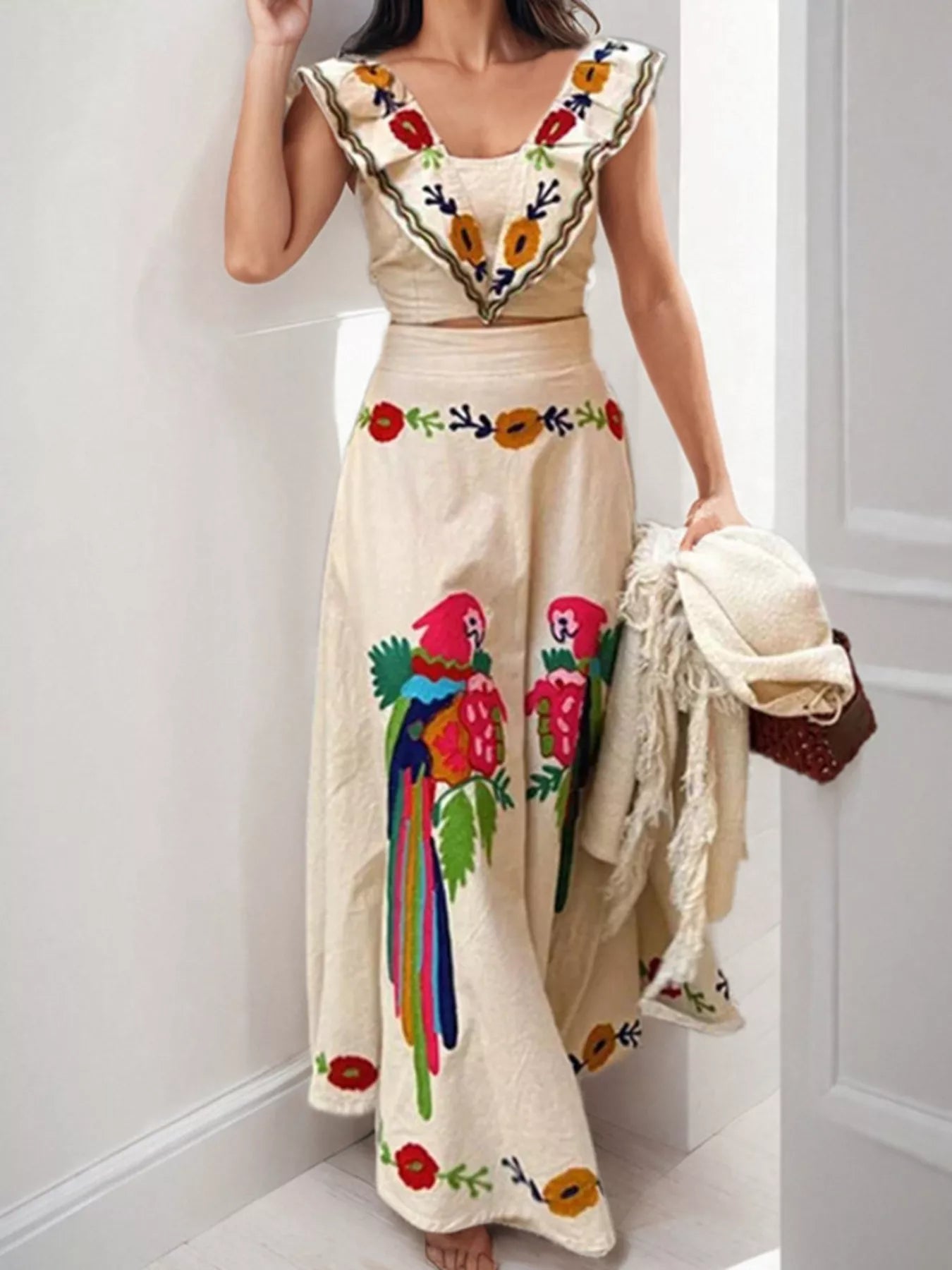 Parrot Crop Top and Maxi Skirt Set