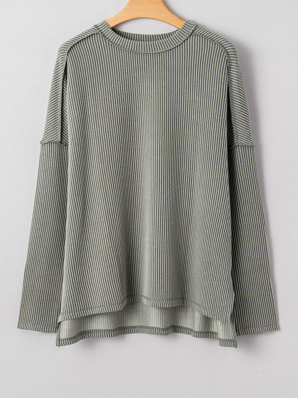 Twist Ribbed Exposed Seam Detail Long Sleeve Loose Top