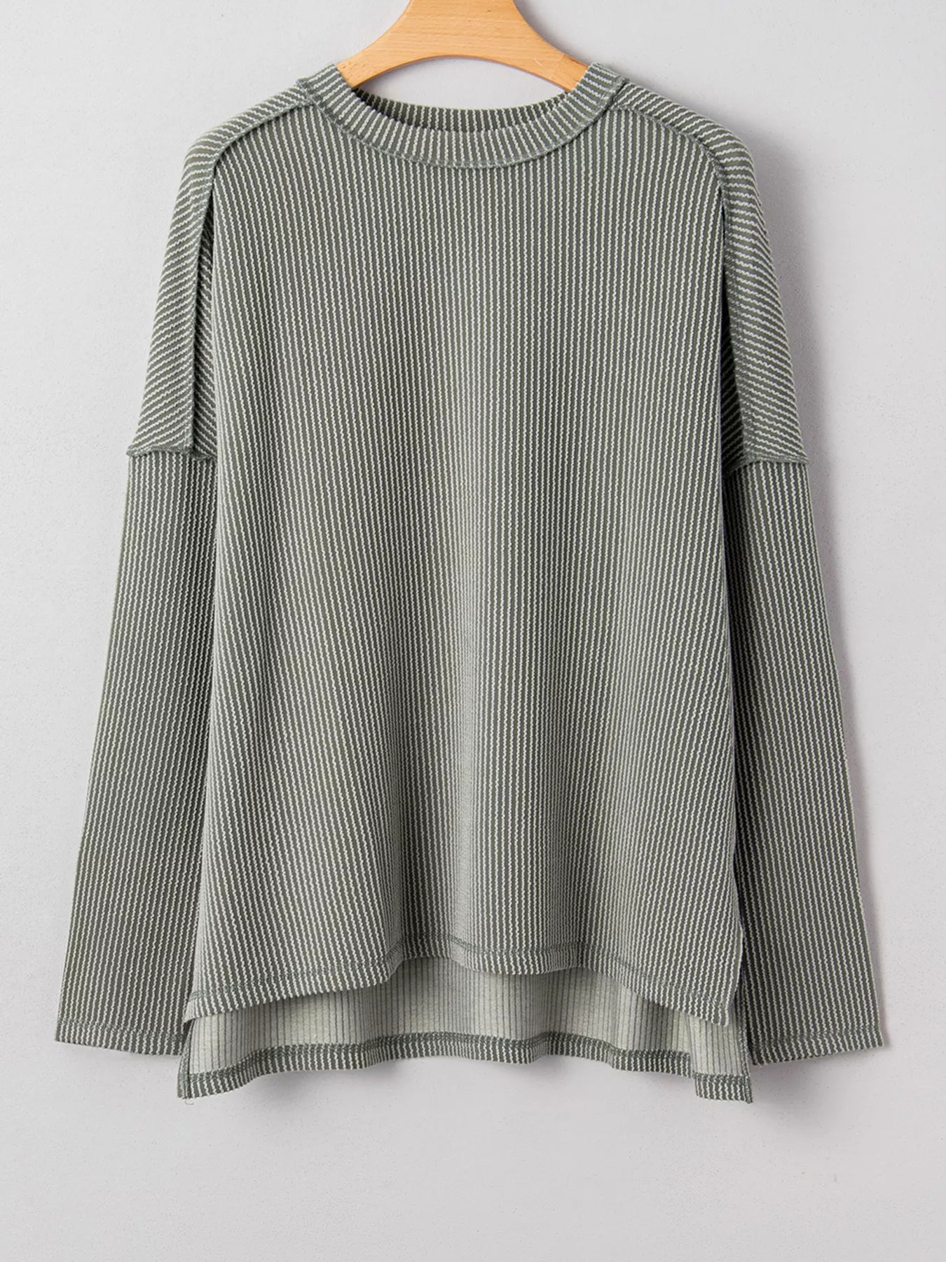 Twist Ribbed Exposed Seam Detail Long Sleeve Loose Top