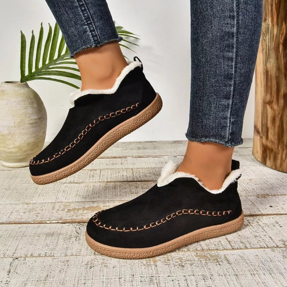 Round Toe Sherpa-Lined Slip-Ons