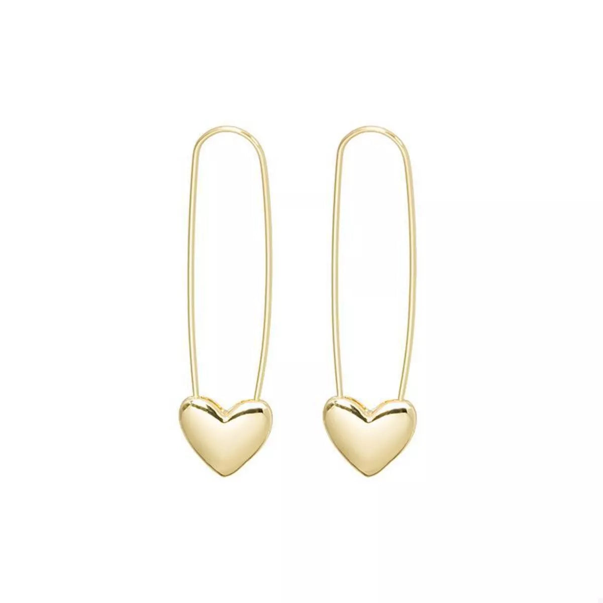 18K Gold-Plated Heart Charm Safety Pin Earrings